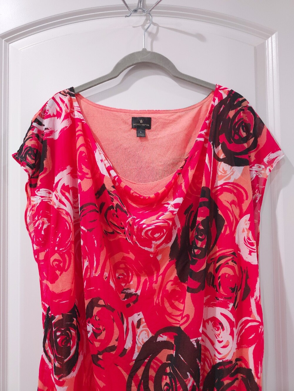 WORTHINGTON Y2K Sheer Floral Cowl Neck Top Modern Retro Going Out Blouse, L - Picture 4 of 13